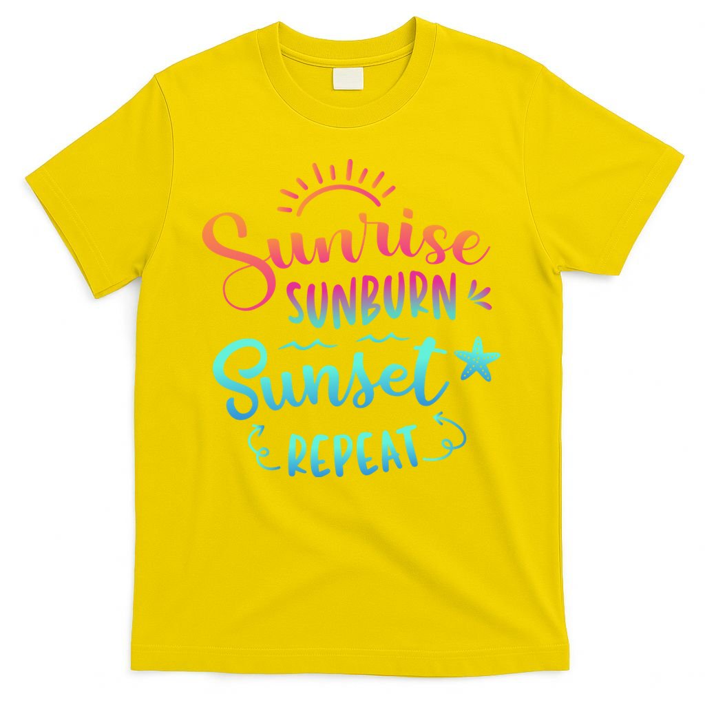 Beach Camping Sunrise Sunburn Sunset Repeat Summer Vacation T-Shirt