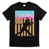 Baseball Drip Bat Boy Dripping Ice Cream American Flag T-Shirt
