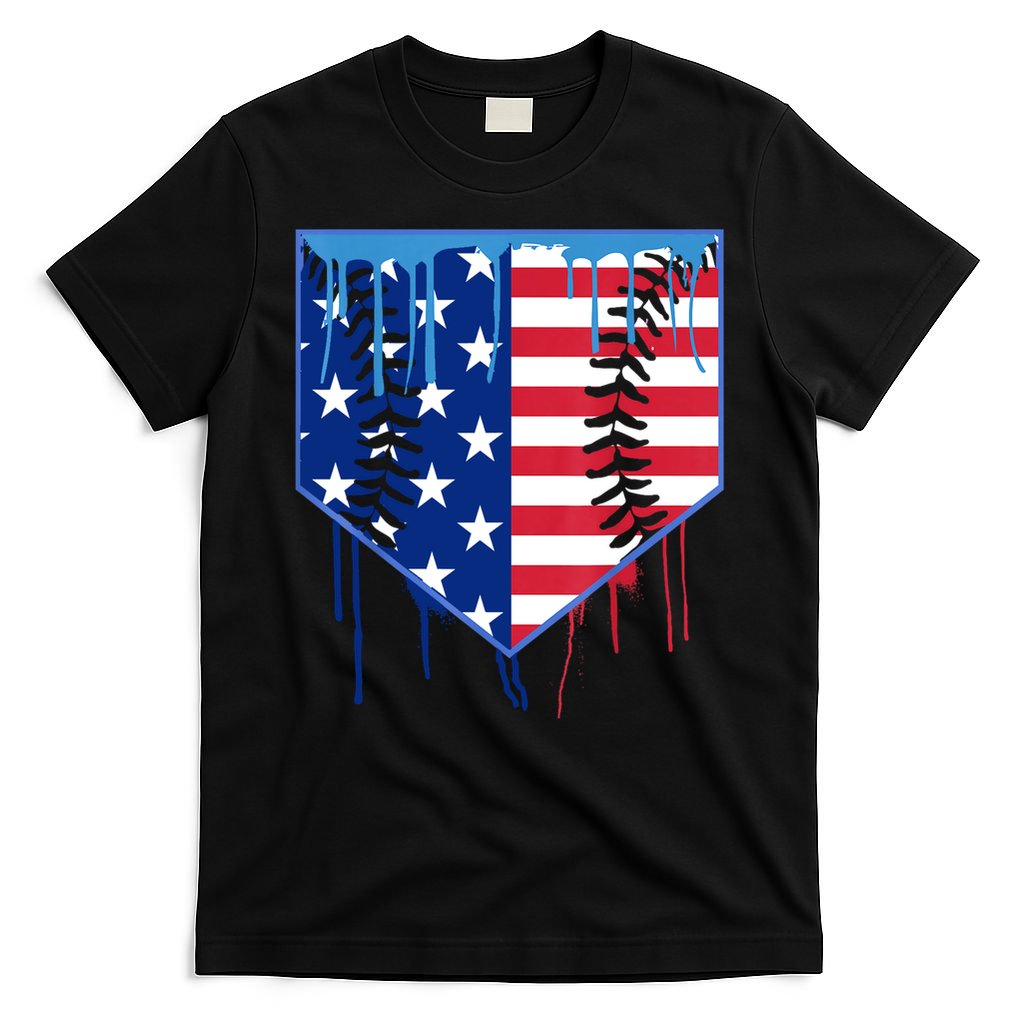 Baseball Drip Boys Ice Cream Patriotic American Flag T-Shirt