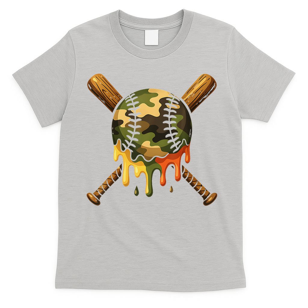Baseball Drip Camo Baseball Ice Cream Dripping Game Day T-Shirt