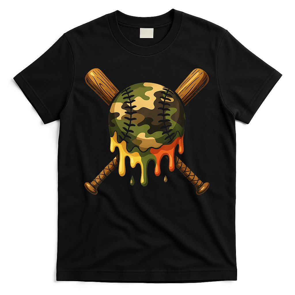 Baseball Drip Camo Baseball Ice Cream Dripping Game Day T-Shirt