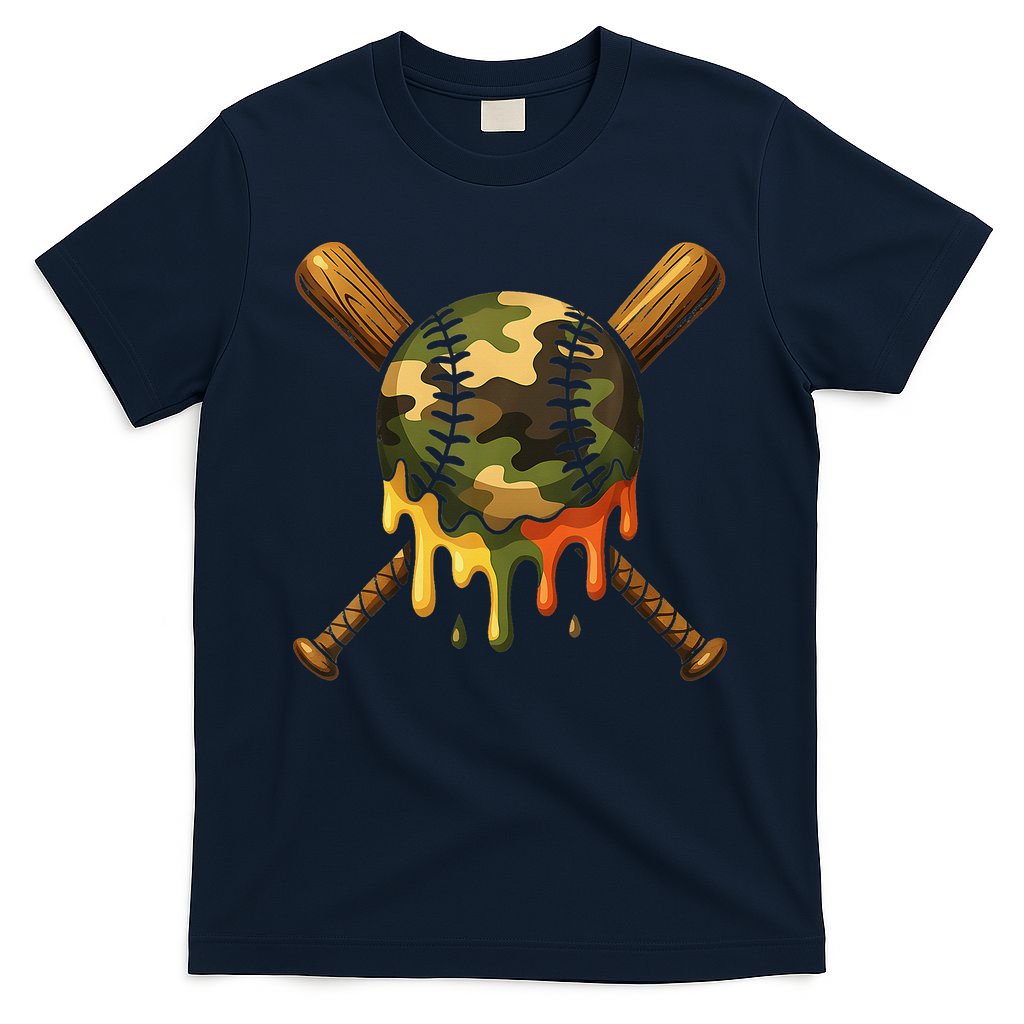 Baseball Drip Camo Baseball Ice Cream Dripping Game Day T-Shirt