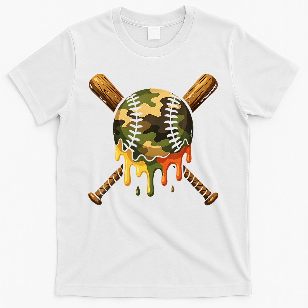 Baseball Drip Camo Baseball Ice Cream Dripping Game Day T-Shirt