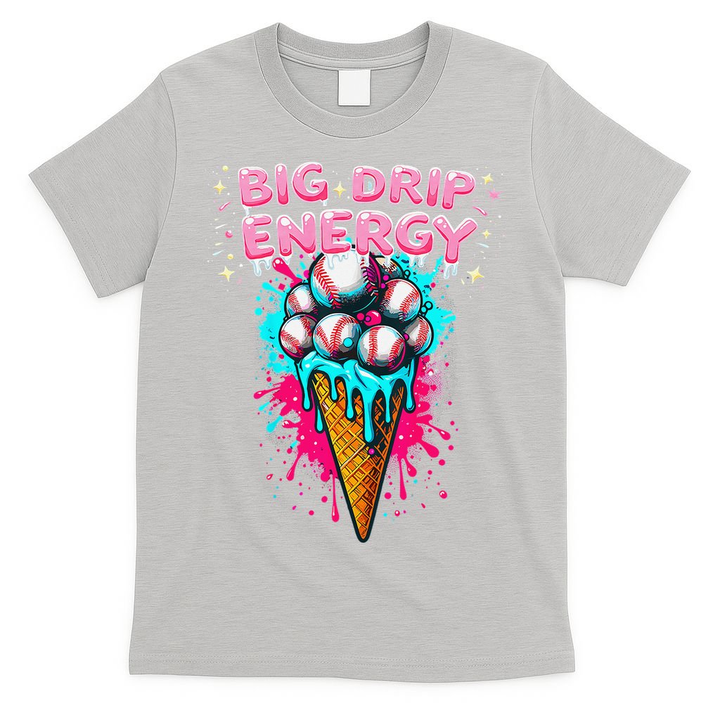 Big Drip Energy Ice Cream Baseball Funny Summer Vibes T-Shirt