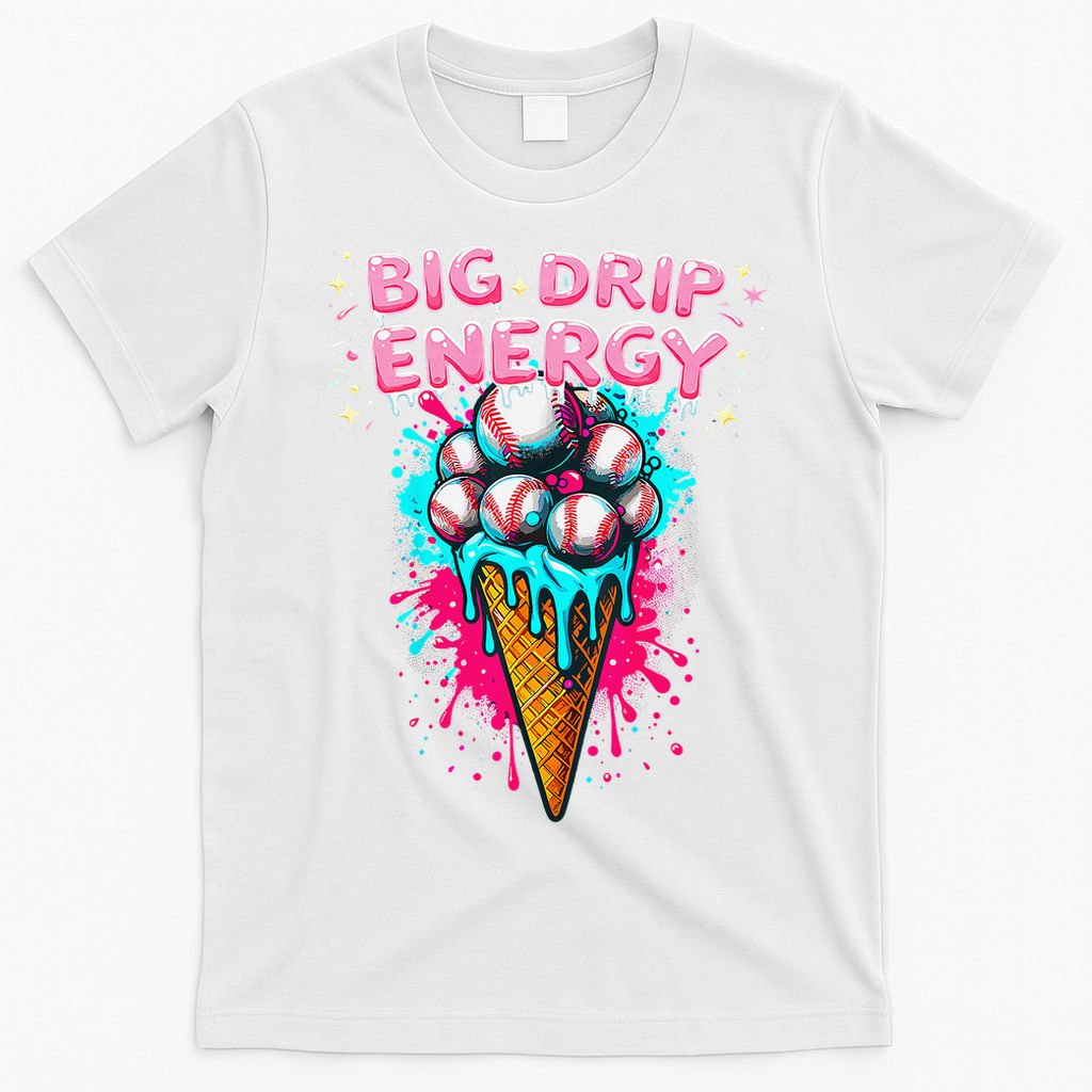 Big Drip Energy Ice Cream Baseball Funny Summer Vibes T-Shirt