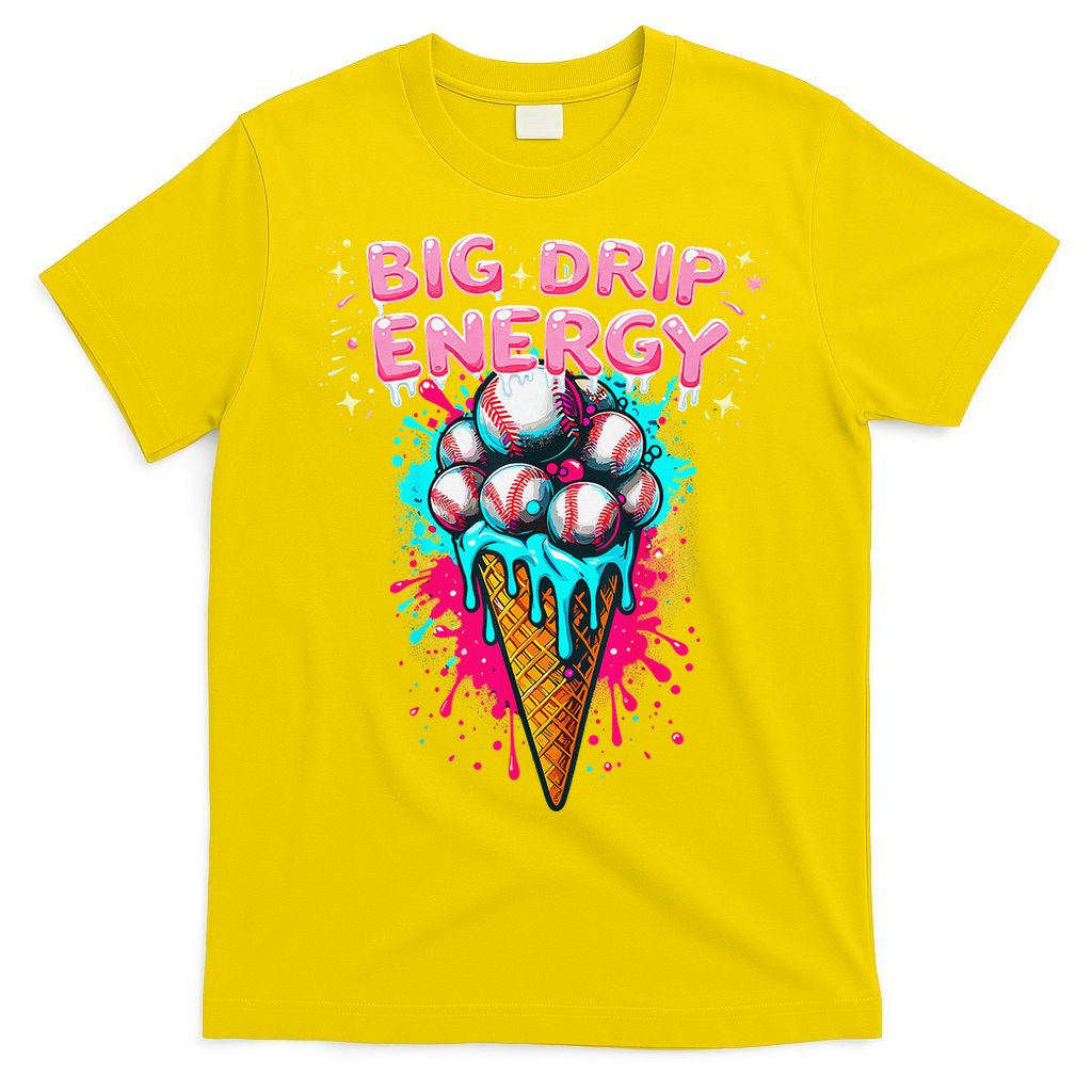 Big Drip Energy Ice Cream Baseball Funny Summer Vibes T-Shirt