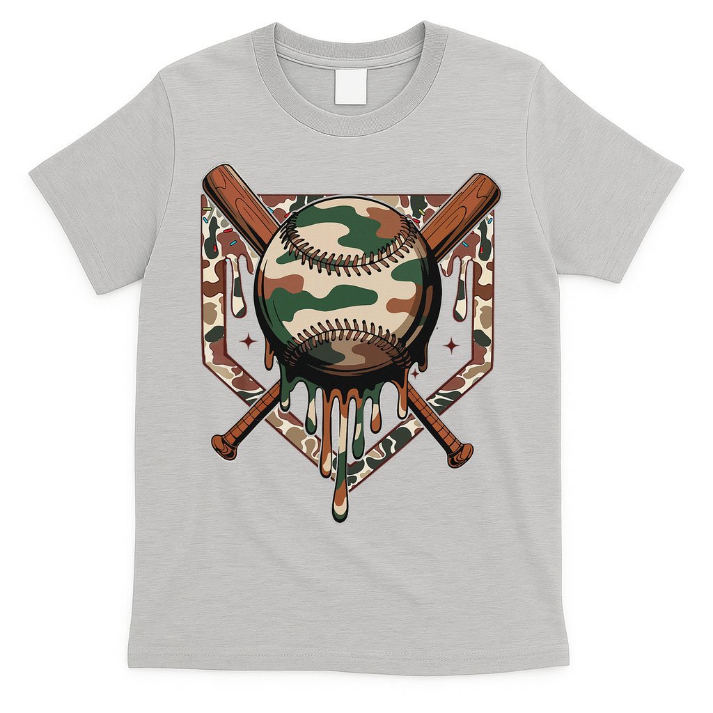 Baseball Drip For Ice Cream Dripping Baseball Camo T-Shirt