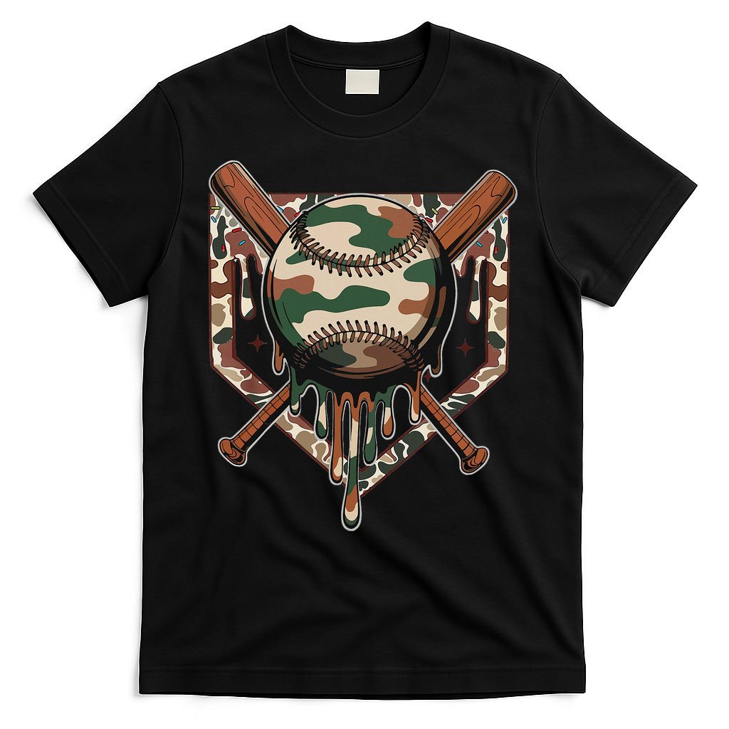 Baseball Drip For Ice Cream Dripping Baseball Camo T-Shirt