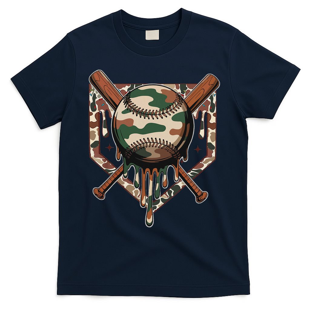 Baseball Drip For Ice Cream Dripping Baseball Camo T-Shirt
