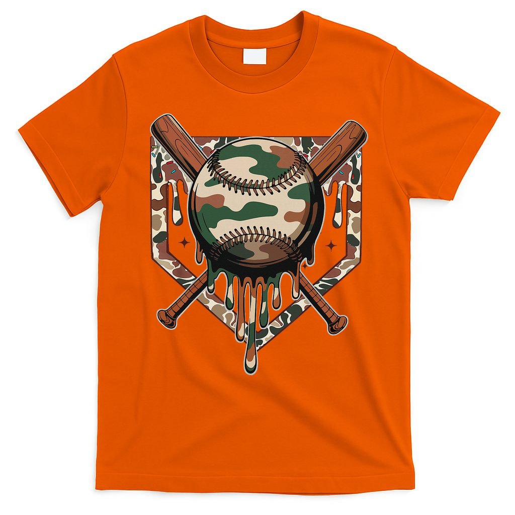 Baseball Drip For Ice Cream Dripping Baseball Camo T-Shirt