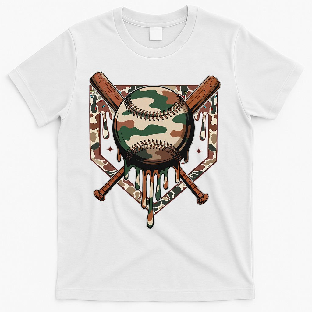 Baseball Drip For Ice Cream Dripping Baseball Camo T-Shirt
