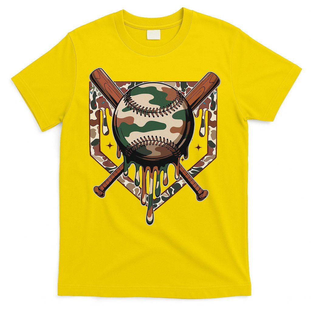 Baseball Drip For Ice Cream Dripping Baseball Camo T-Shirt
