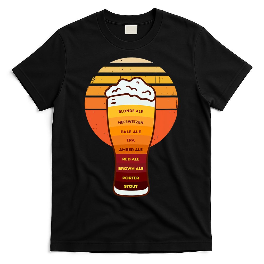 Beer Diversity In A Beer Glass With Foam Retro Beer Types T-Shirt