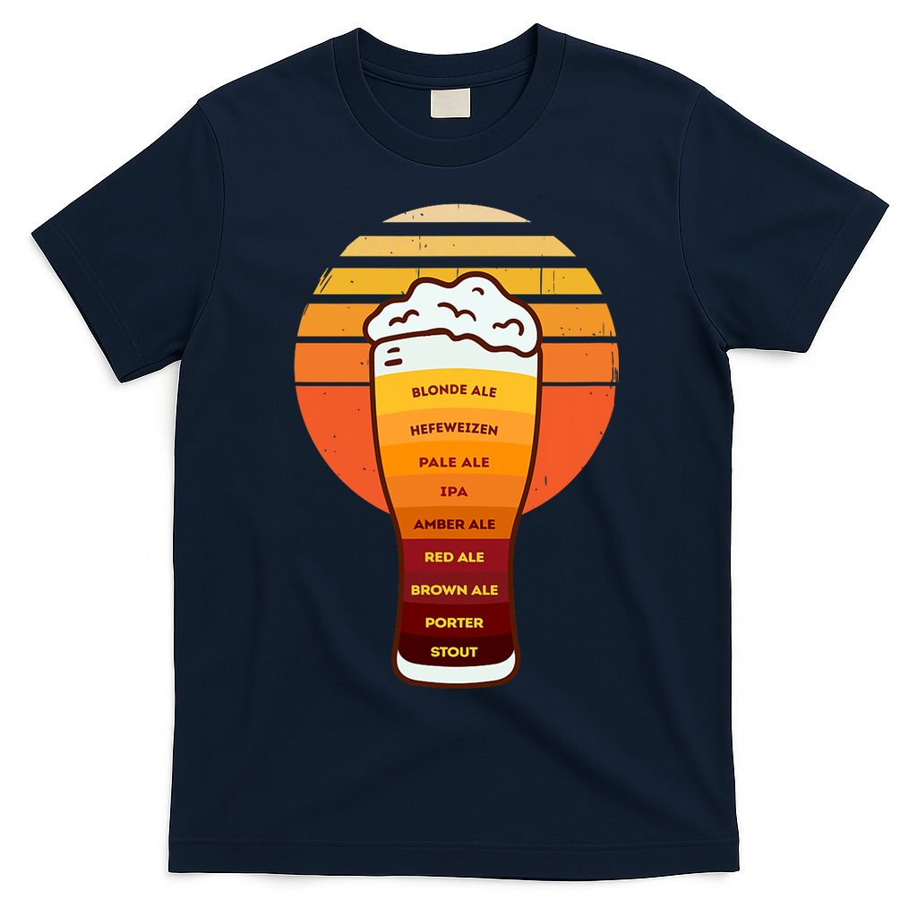 Beer Diversity In A Beer Glass With Foam Retro Beer Types T-Shirt