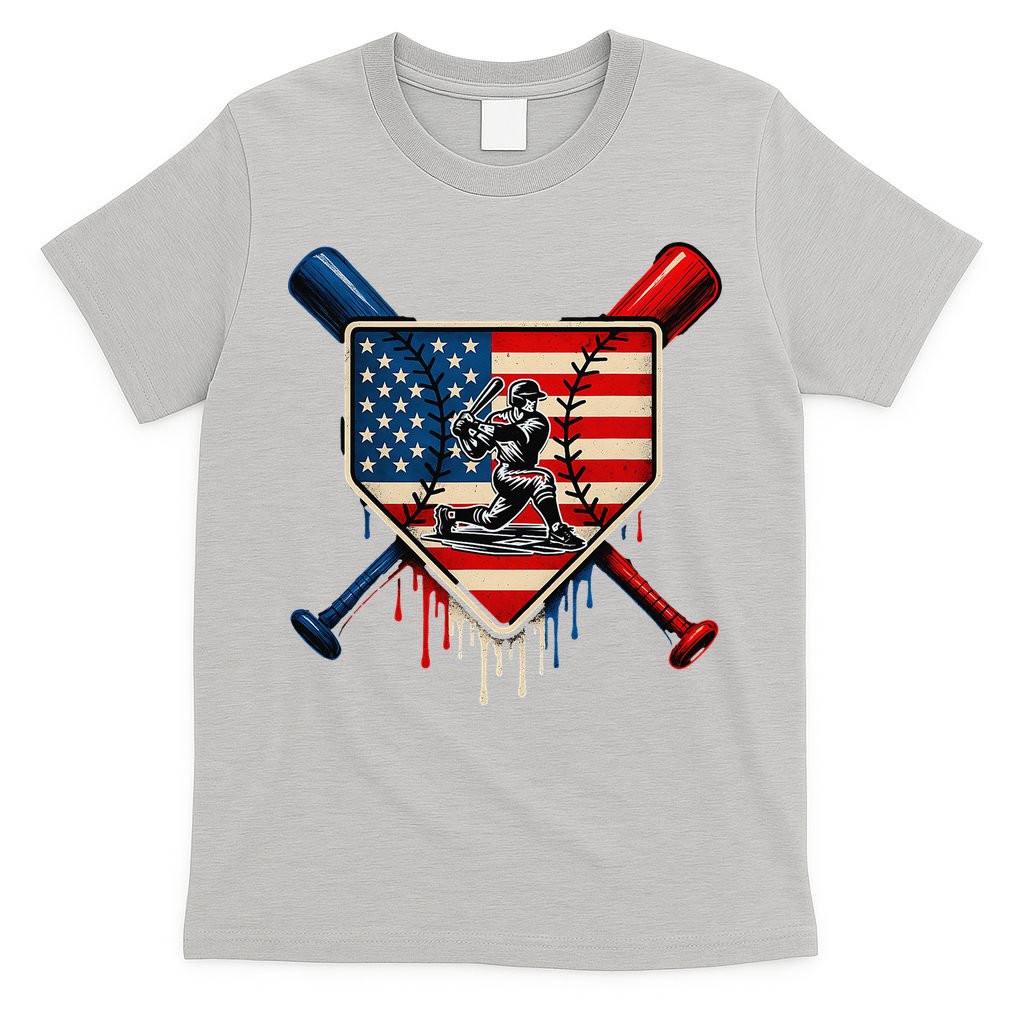 Baseball Drip Ice Cream Patriotic American Flag T-Shirt