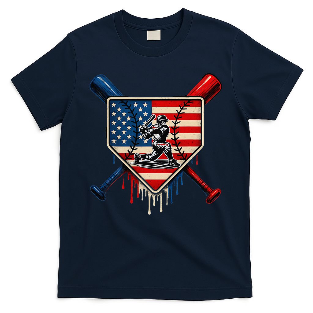 Baseball Drip Ice Cream Patriotic American Flag T-Shirt