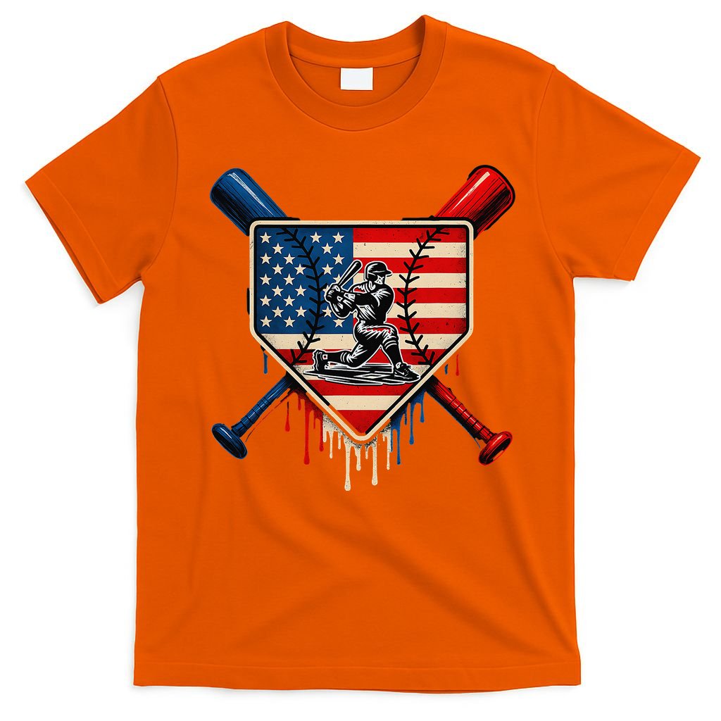 Baseball Drip Ice Cream Patriotic American Flag T-Shirt