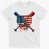 Baseball Drip Ice Cream Patriotic American Flag T-Shirt
