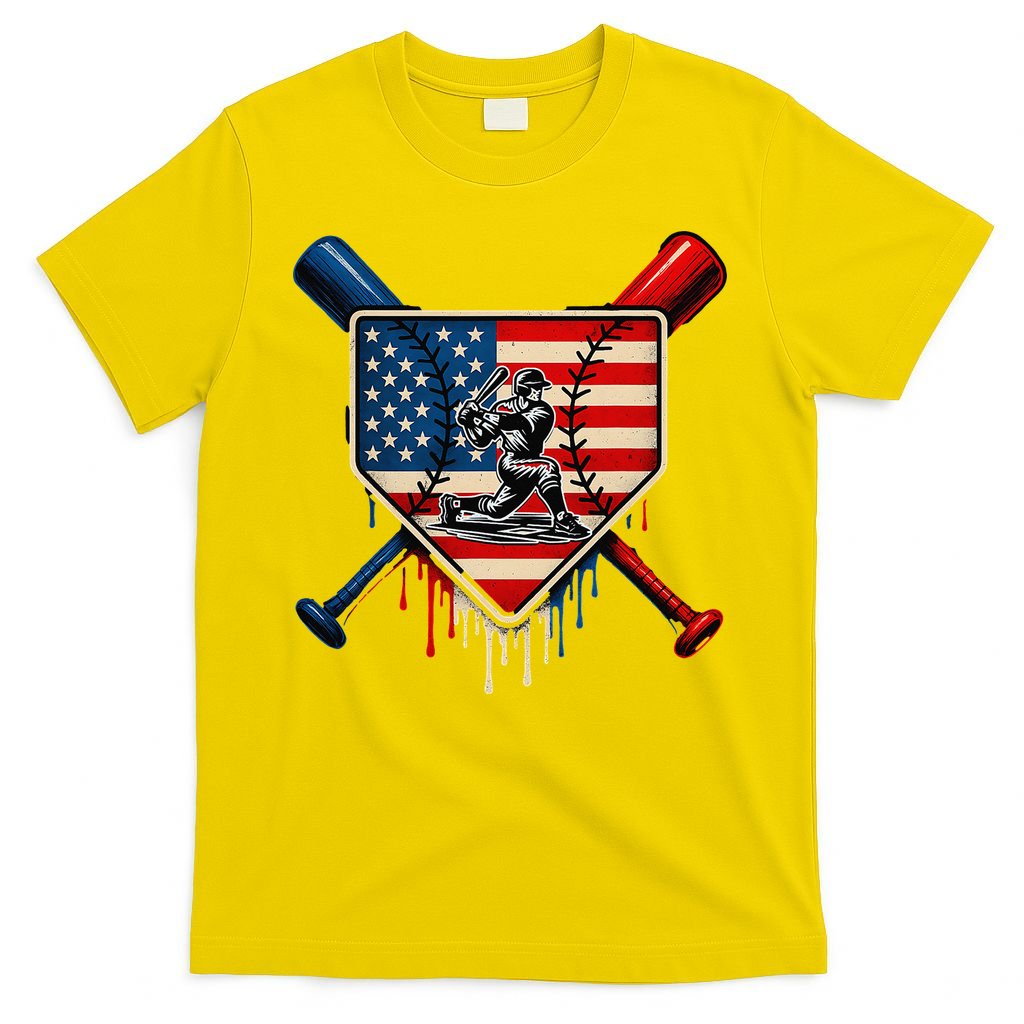 Baseball Drip Ice Cream Patriotic American Flag T-Shirt