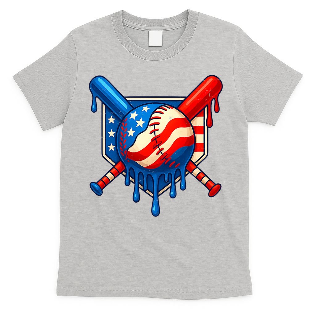 Baseball Drip Patriotic American Flag USA T-Shirt