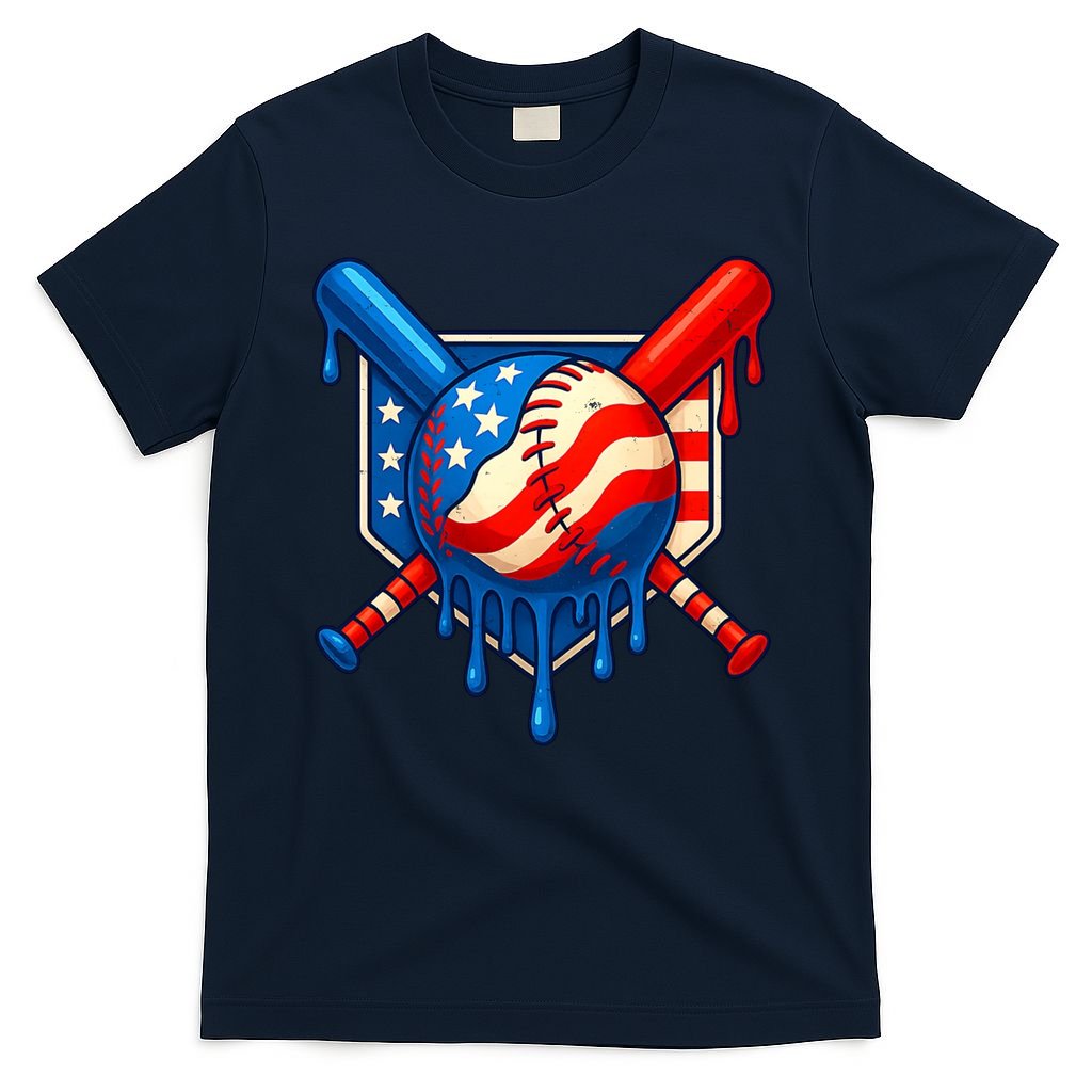 Baseball Drip Patriotic American Flag USA T-Shirt