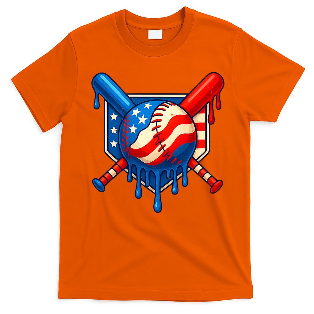 Baseball Drip Patriotic American Flag USA T-Shirt