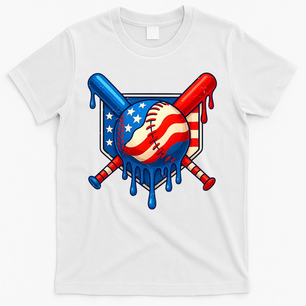 Baseball Drip Patriotic American Flag USA T-Shirt