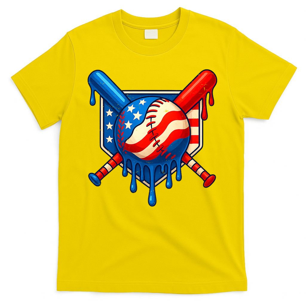 Baseball Drip Patriotic American Flag USA T-Shirt
