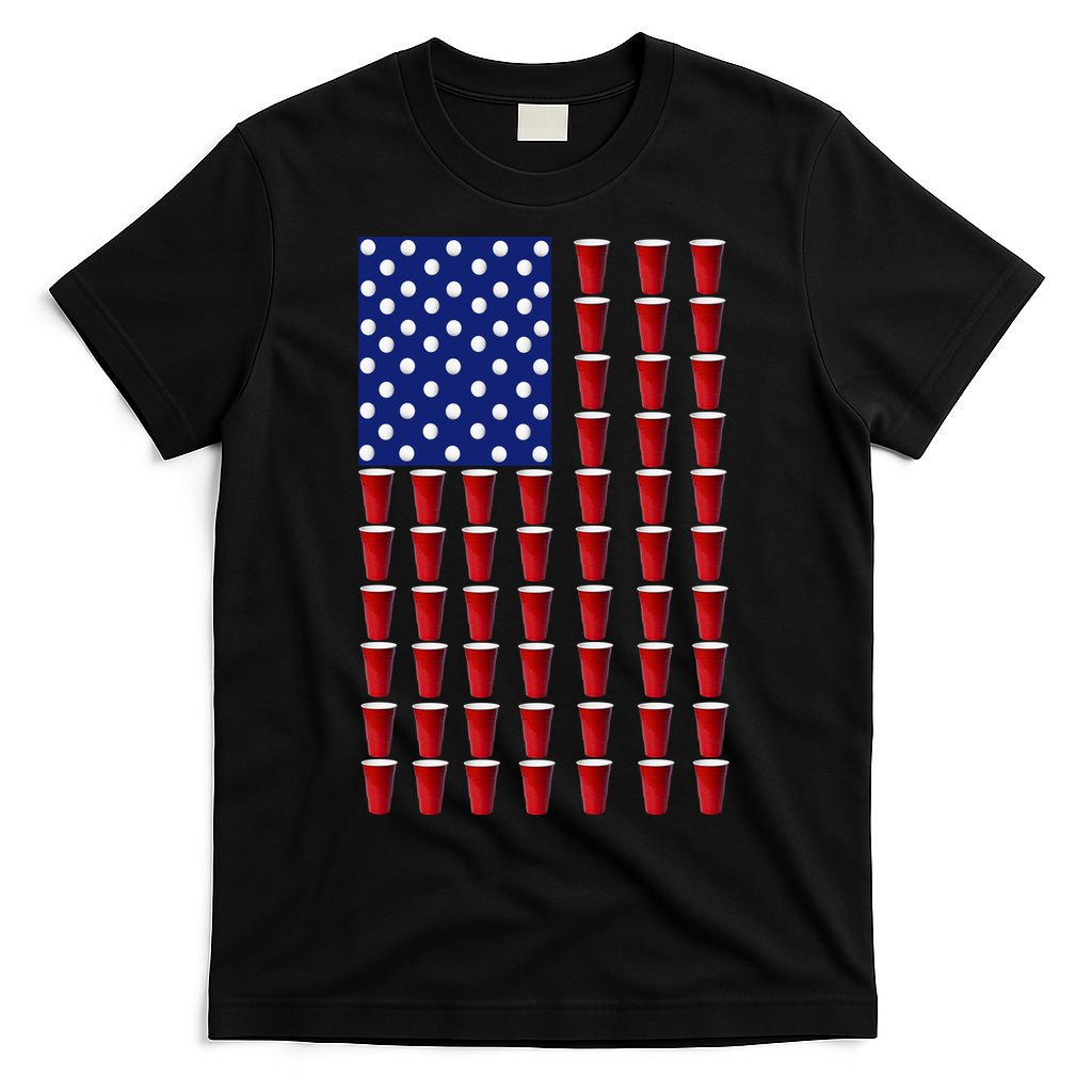 Beer Pong USA American Flag T-Shirt