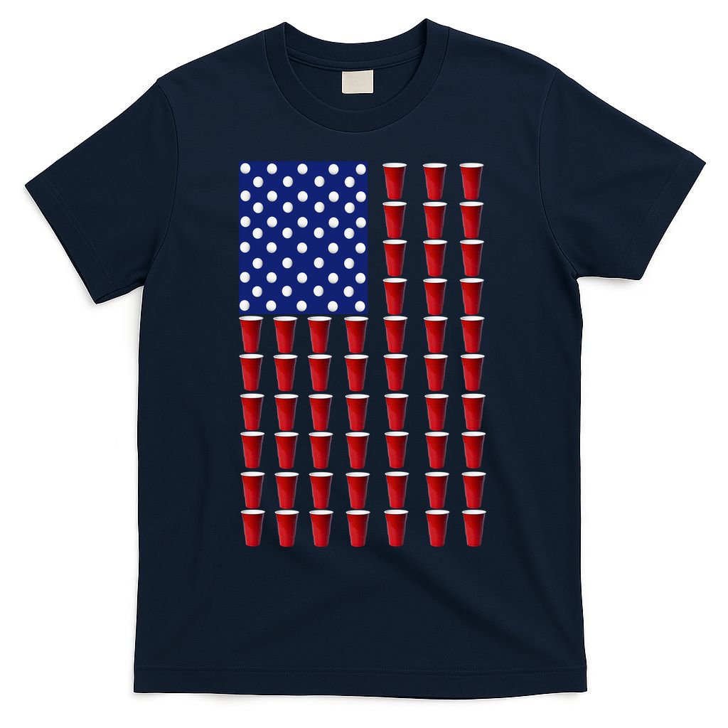 Beer Pong USA American Flag T-Shirt