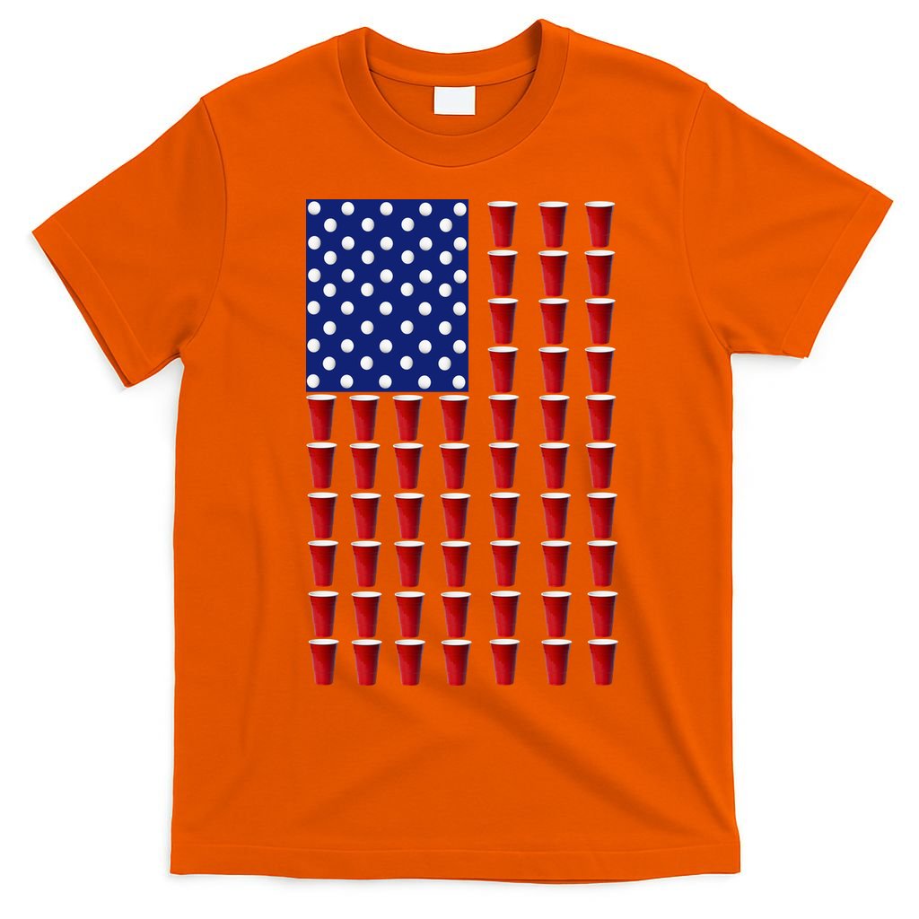 Beer Pong USA American Flag T-Shirt