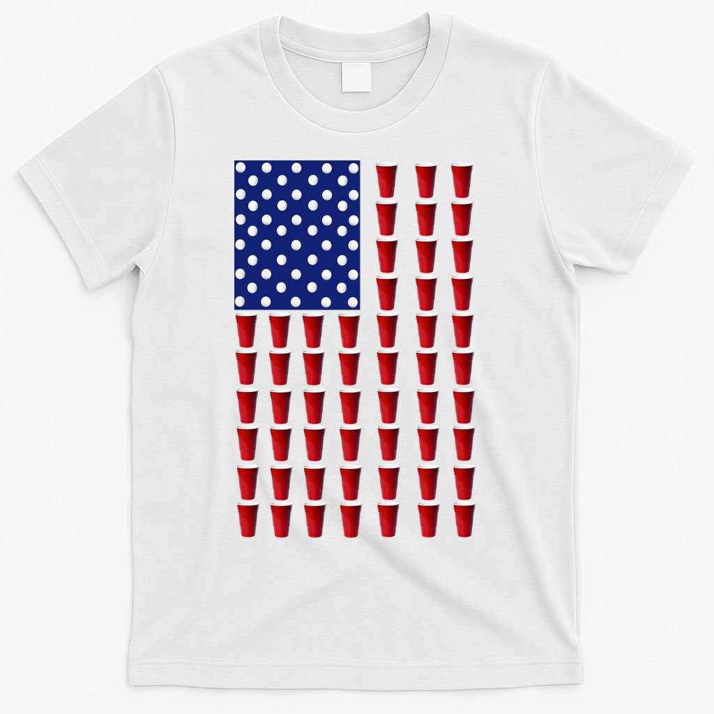 Beer Pong USA American Flag T-Shirt