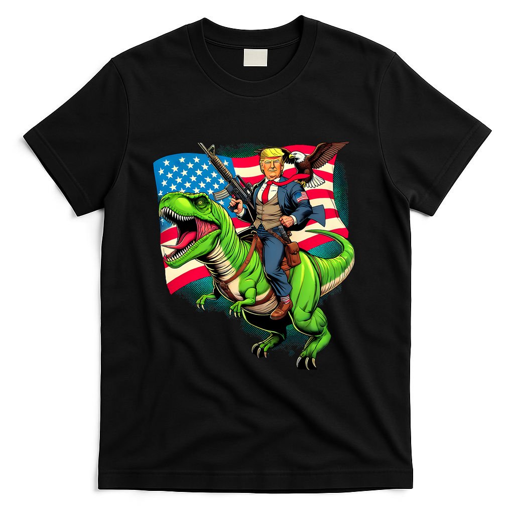 Bald Eagle Us Flag Trump Riding A Trex T-Shirt