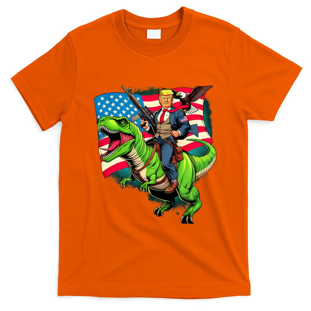 Bald Eagle Us Flag Trump Riding A Trex T-Shirt