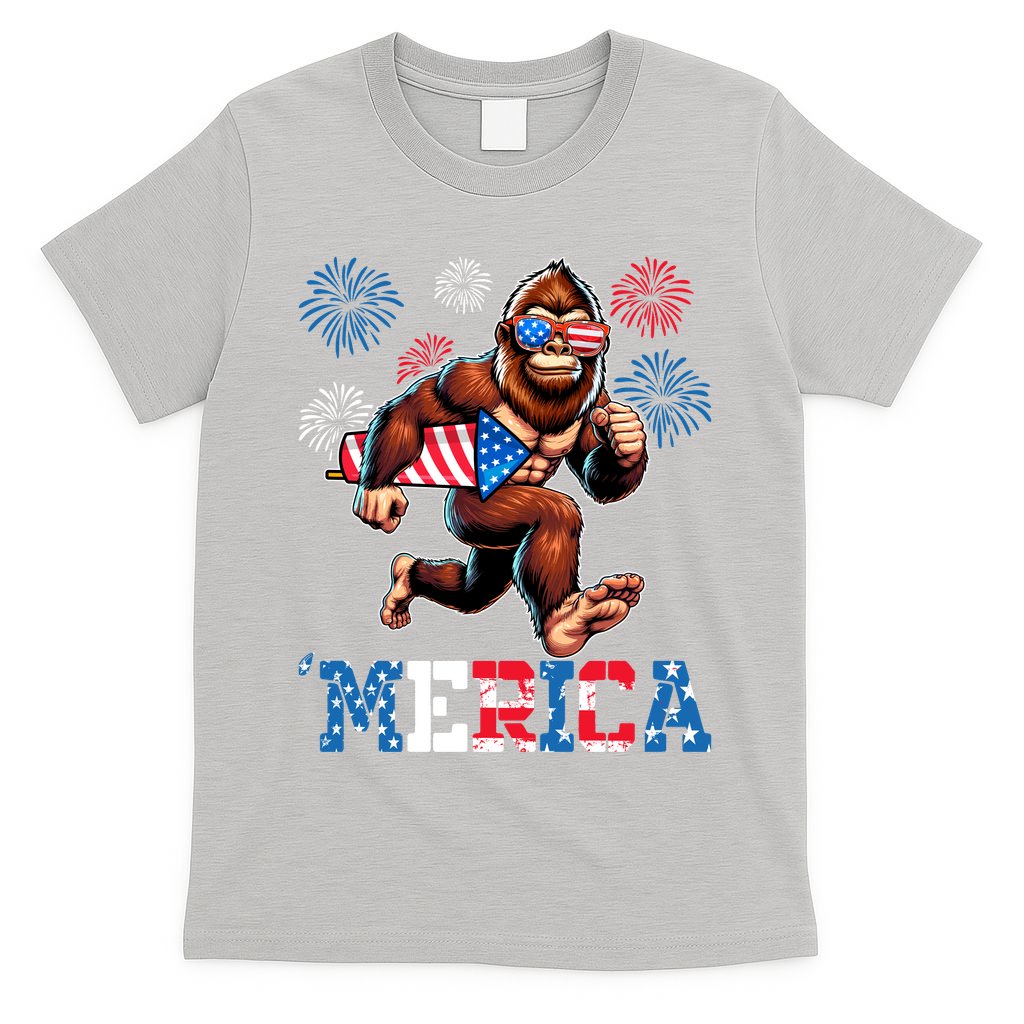 Bigfoot Fireworks 4th Of July Men Sasquatch American Flag T-Shirt