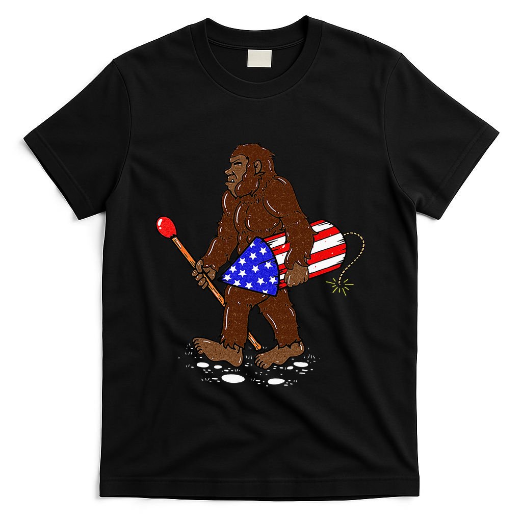 Bigfoot Fireworks 4th Of July Funny Men Sasquatch Lover T-Shirt