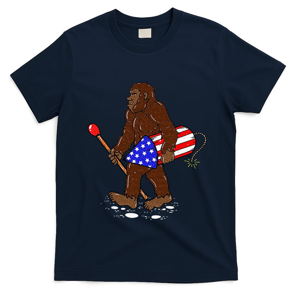 Bigfoot Fireworks 4th Of July Funny Men Sasquatch Lover T-Shirt