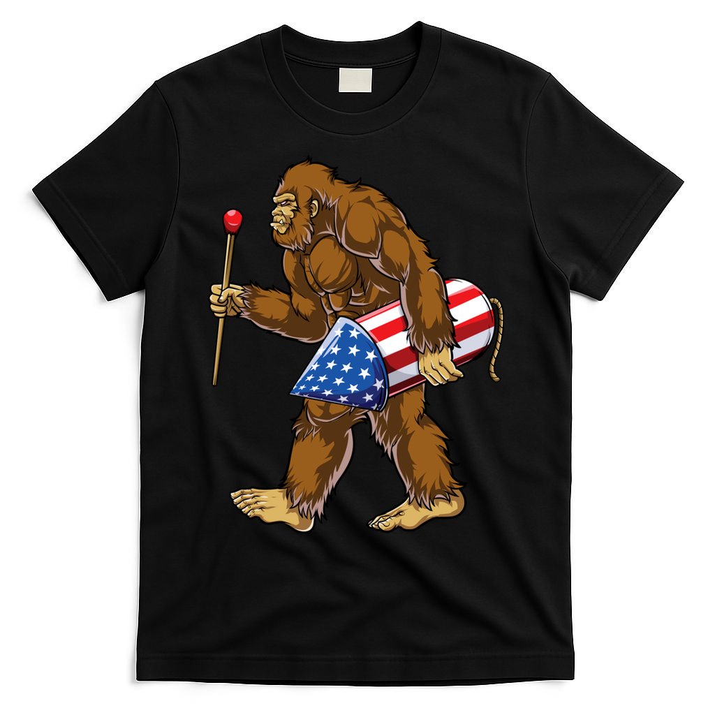 Bigfoot Fireworks 4th Of July Funny Boys Men Sasquatch Lover T-Shirt