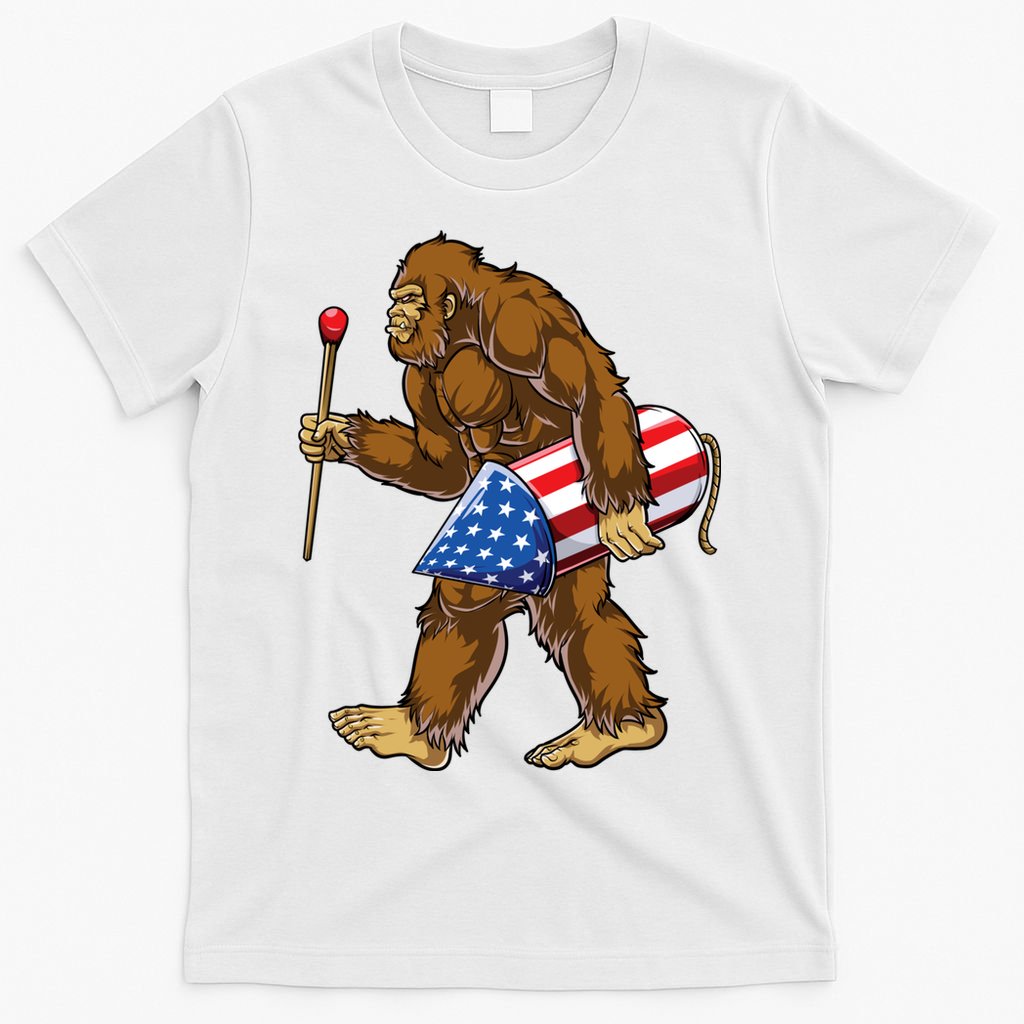 Bigfoot Fireworks 4th Of July Funny Boys Men Sasquatch Lover T-Shirt