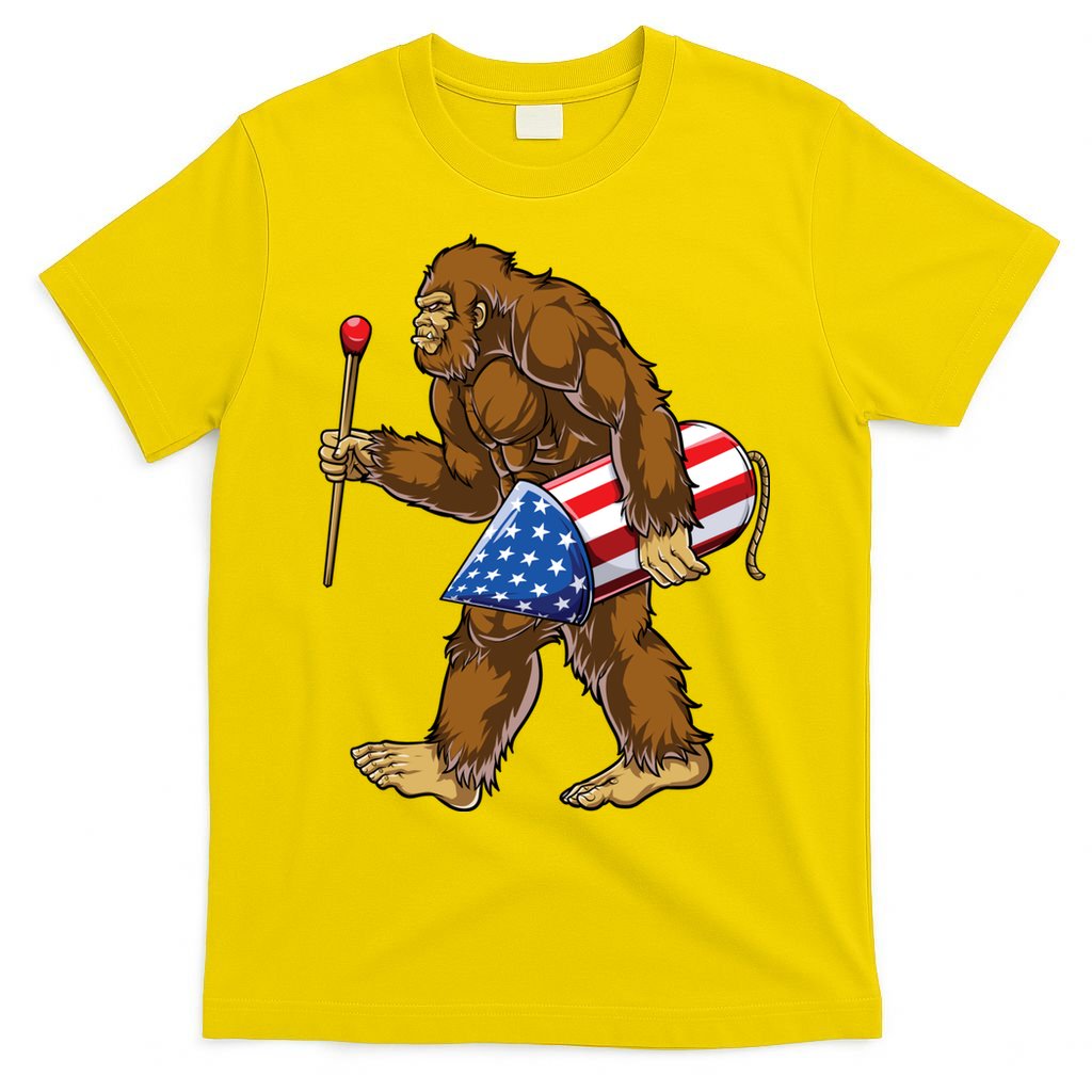 Bigfoot Fireworks 4th Of July Funny Boys Men Sasquatch Lover T-Shirt
