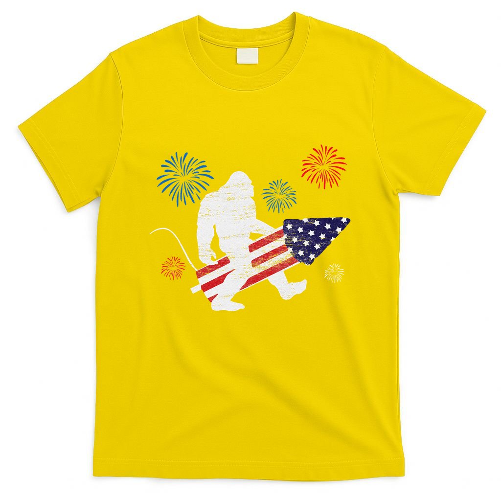 Bigfoot Fireworks Funny 4th Of July Sasquatch Patriotic T-Shirt