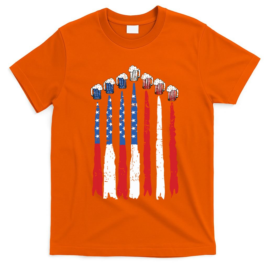 Beer Fighter Jet American Flag Usa 4th Of July Drinking Beer T-Shirt