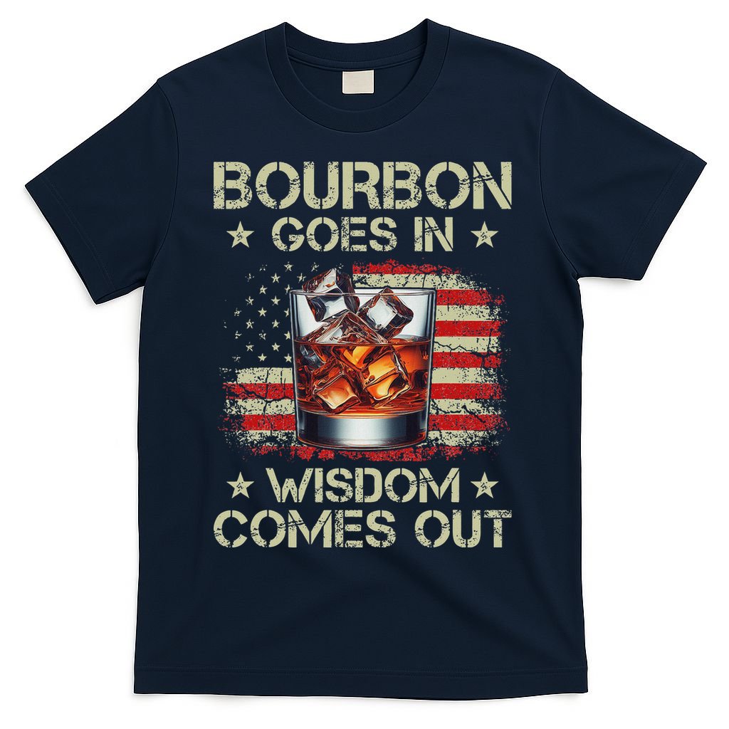 Bourbon Goes In Wisdom Comes Out Whiskey Usa Flag Vintage T-Shirt