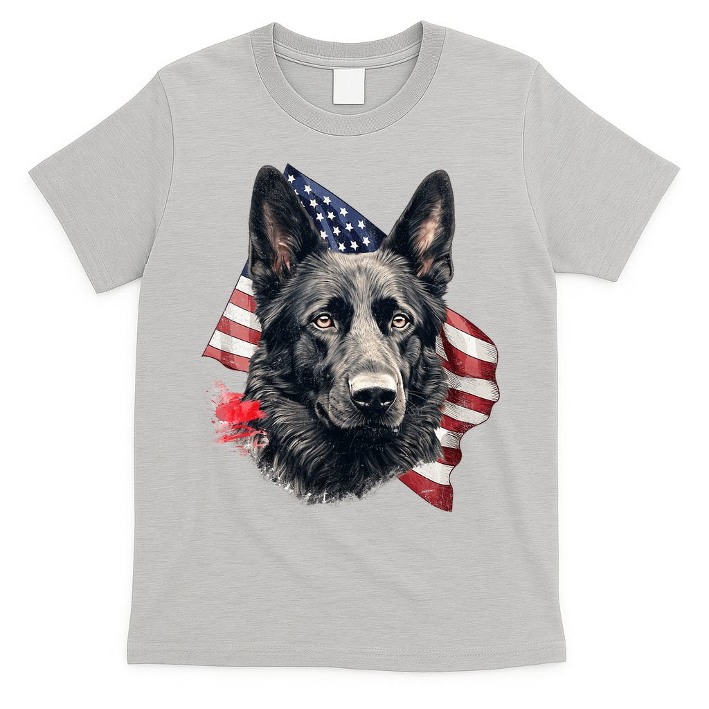 Black German Shepherd 4th Of July Dog Lover American Flag T-Shirt