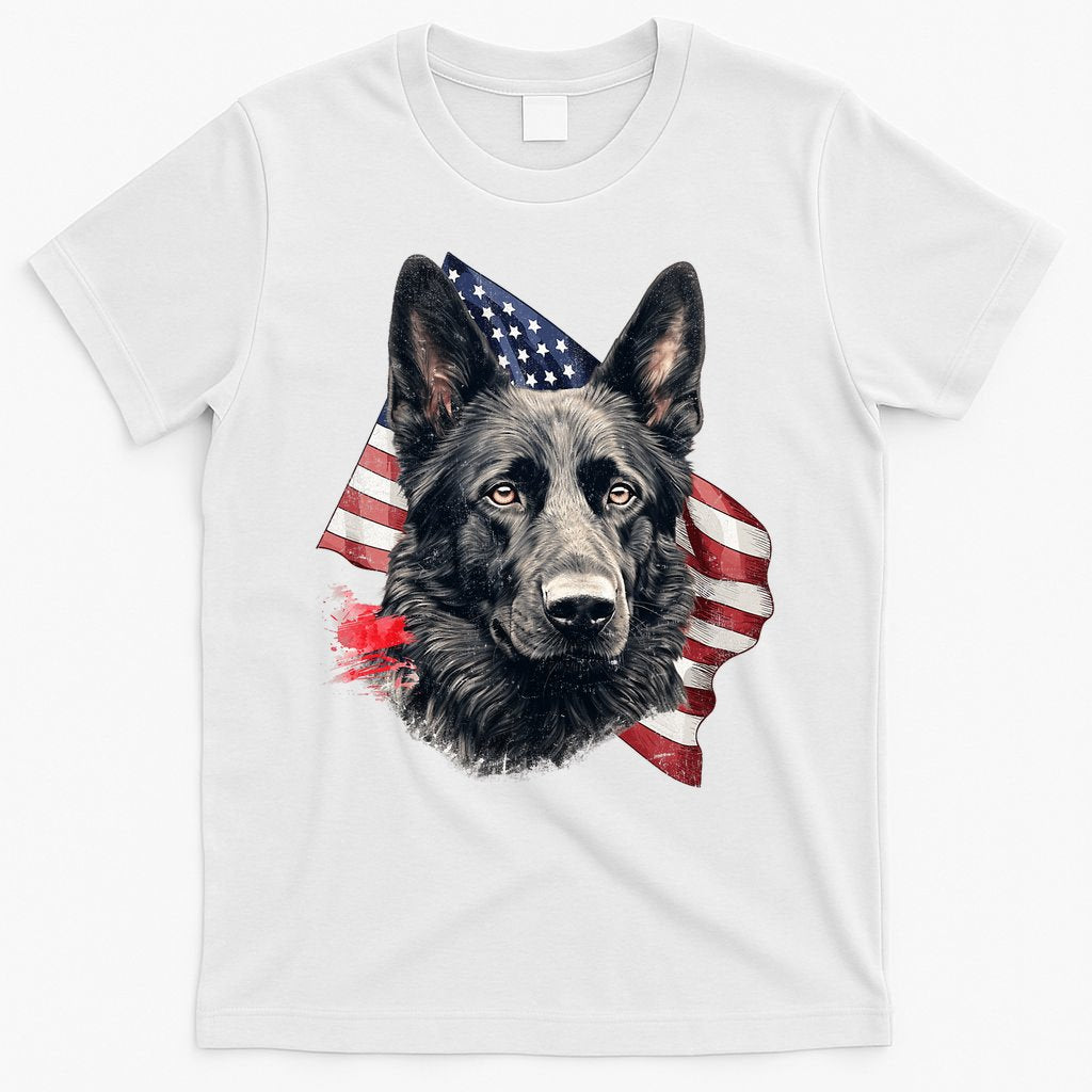 Black German Shepherd 4th Of July Dog Lover American Flag T-Shirt