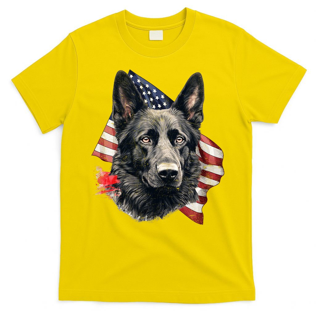 Black German Shepherd 4th Of July Dog Lover American Flag T-Shirt