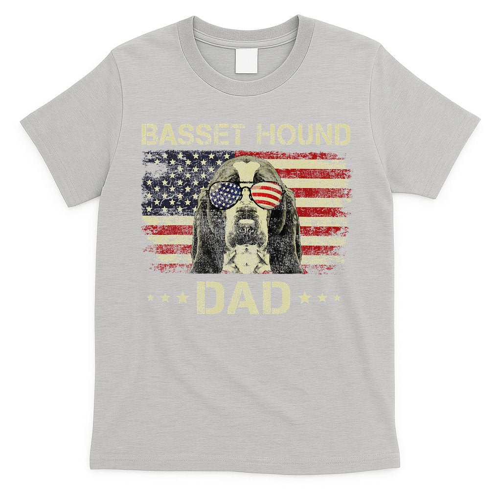 Basset Hound Dad Dog Lovers American Flag 4th Of July T-Shirt