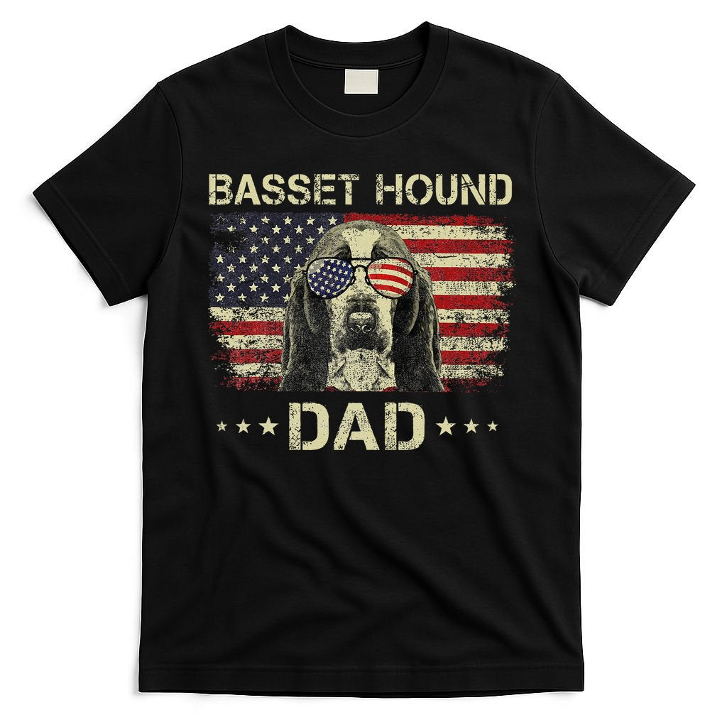 Basset Hound Dad Dog Lovers American Flag 4th Of July T-Shirt