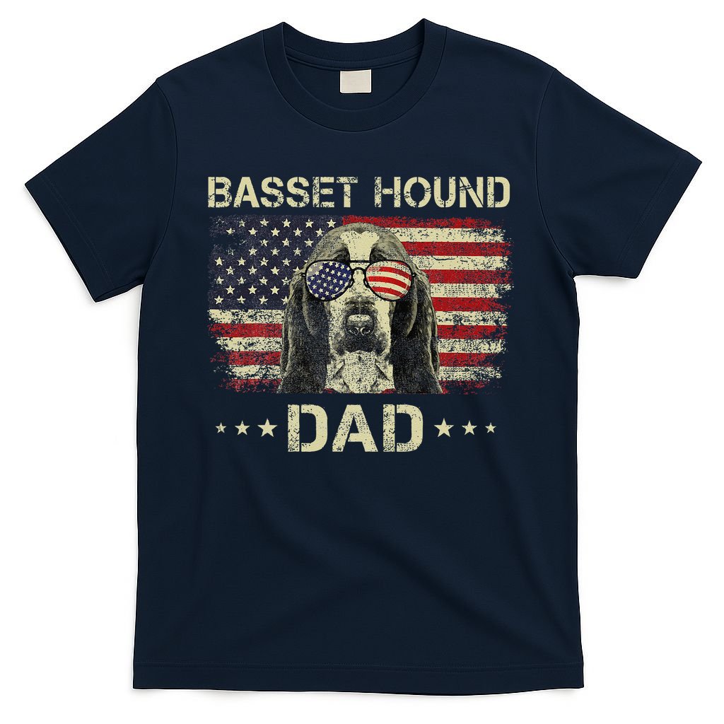 Basset Hound Dad Dog Lovers American Flag 4th Of July T-Shirt