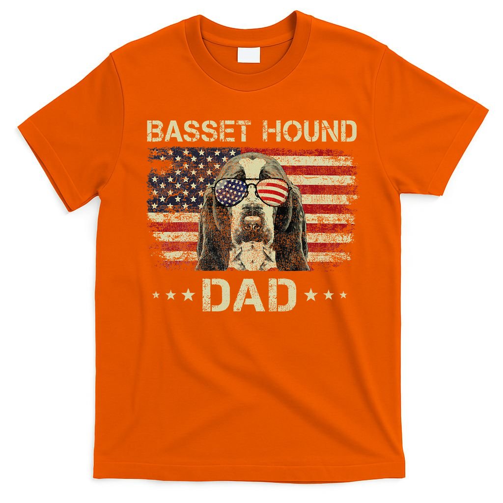 Basset Hound Dad Dog Lovers American Flag 4th Of July T-Shirt